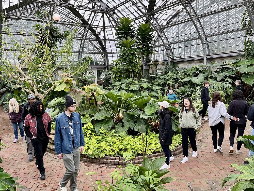 Visitors at the Garfield Park Conservatory, one of the largest greenhouse botanical conservatories in the US.